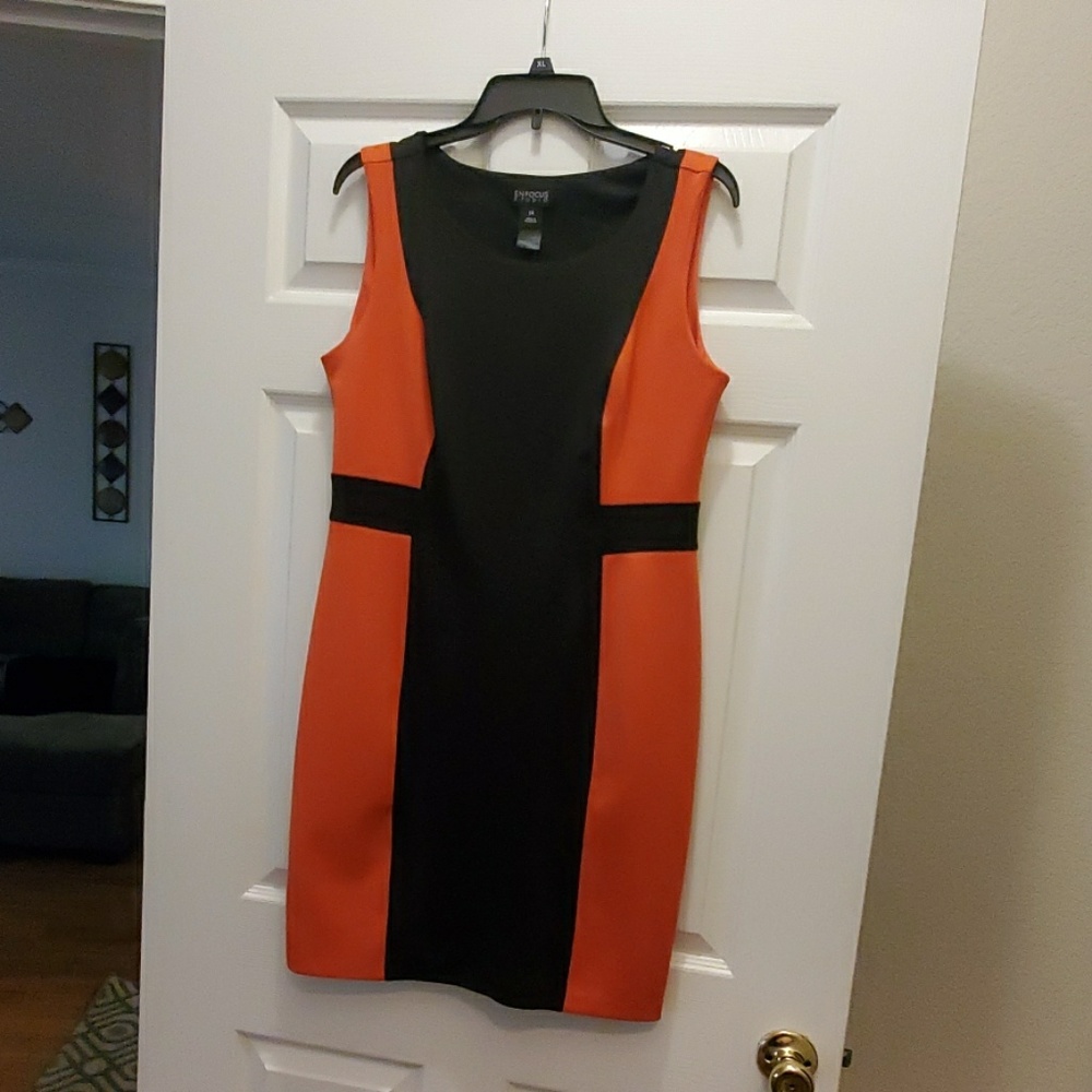 Coral and Black Pencil Dress